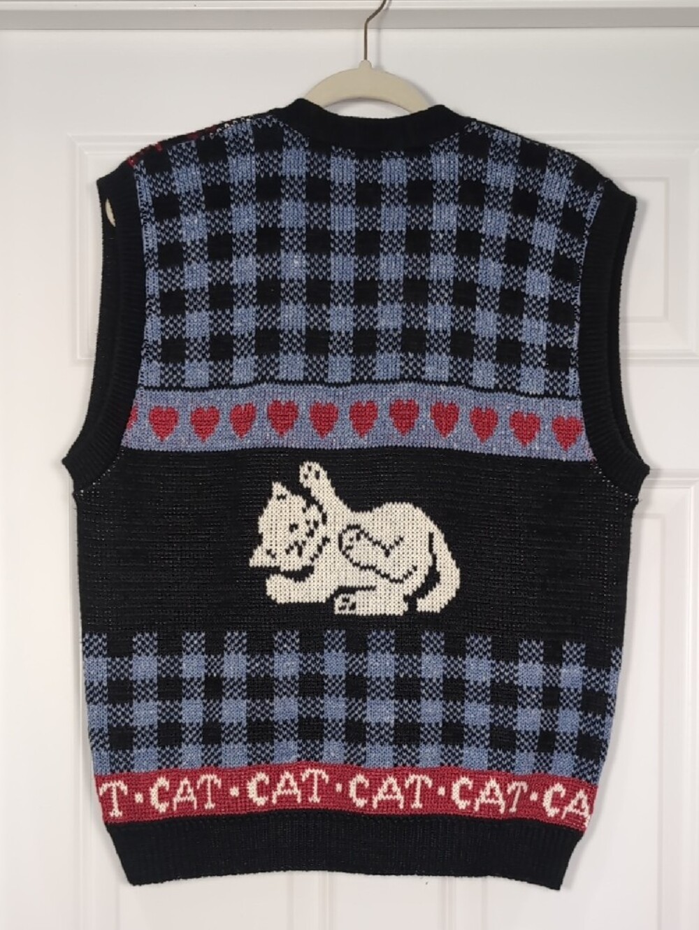 Sweater Loft Cute Cat Patchwork Knit Vest Knit Size Large - Picture 7 of 11